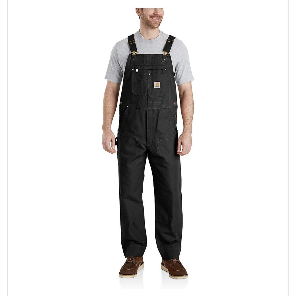 Carhartt Relaxed Fit Duck Bib Overall Zippered Black 100% Cotton Mens 34 X 28